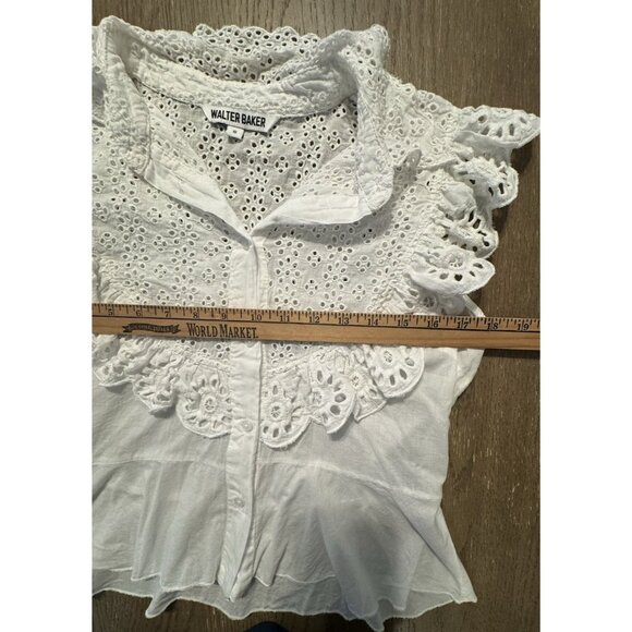 Walter Baker Eyelit flutter sleeve white Bib Collar Ruffle Shirt Small Coquette - Picture 4 of 11